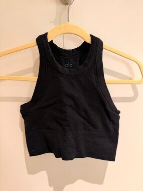ALO Yoga Black Ribbed High-Neck Cropped Tank